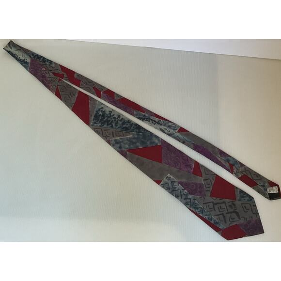 Vintage Tie 100% Silk Oscar de la Renta Made in USA Abstract Geometric Red Gray - Picture 3 of 7
